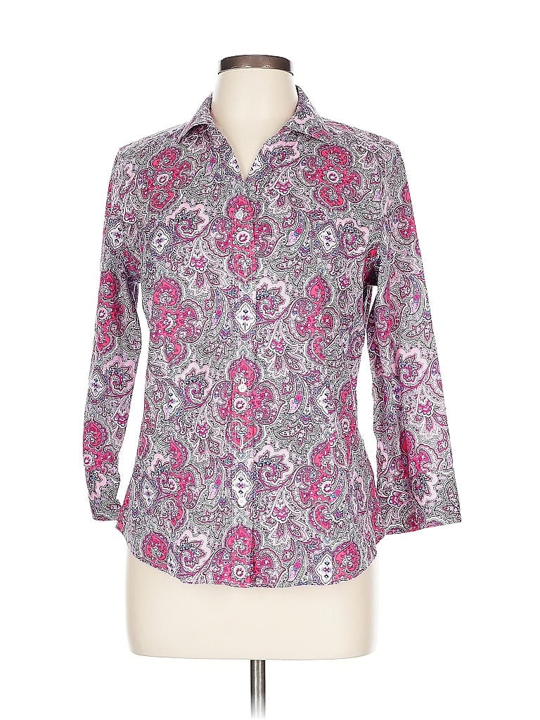 Pre-owned Talbots 3/4 Sleeve Button Down Shirt In Purple