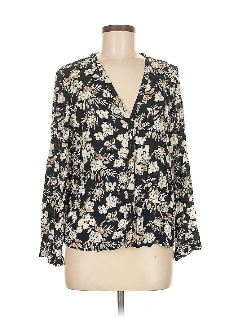 Pre-owned Zara Basic Long Sleeve Blouse In Black