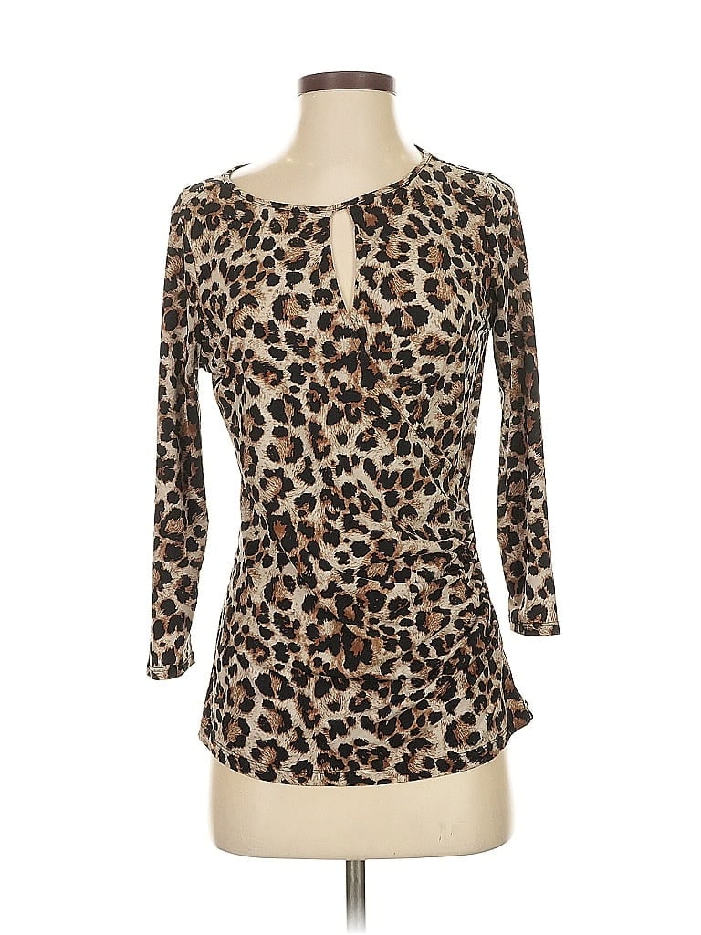 Pre-owned Chaus 3/4 Sleeve Top Brown Keyhole Neckline Tops