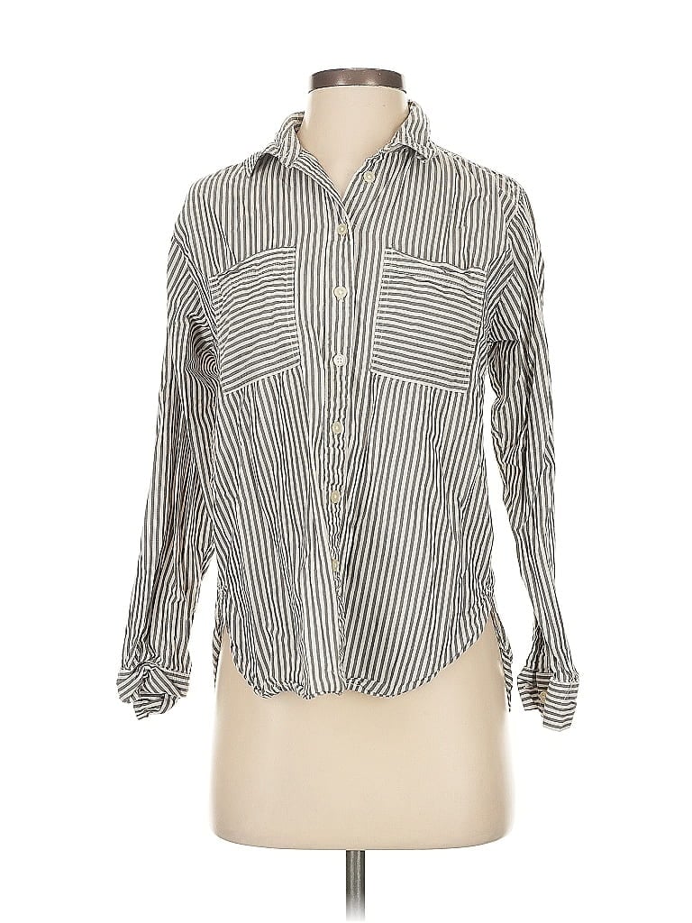 Pre-owned Ann Taylor Loft Long Sleeve Button Down Shirt In Gray