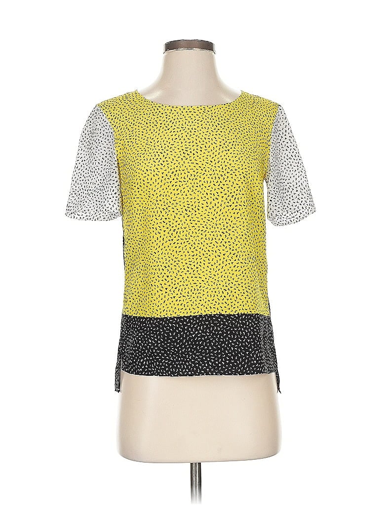 Pre-owned Akris Punto Short Sleeve Top Yellow Square Neckline Tops