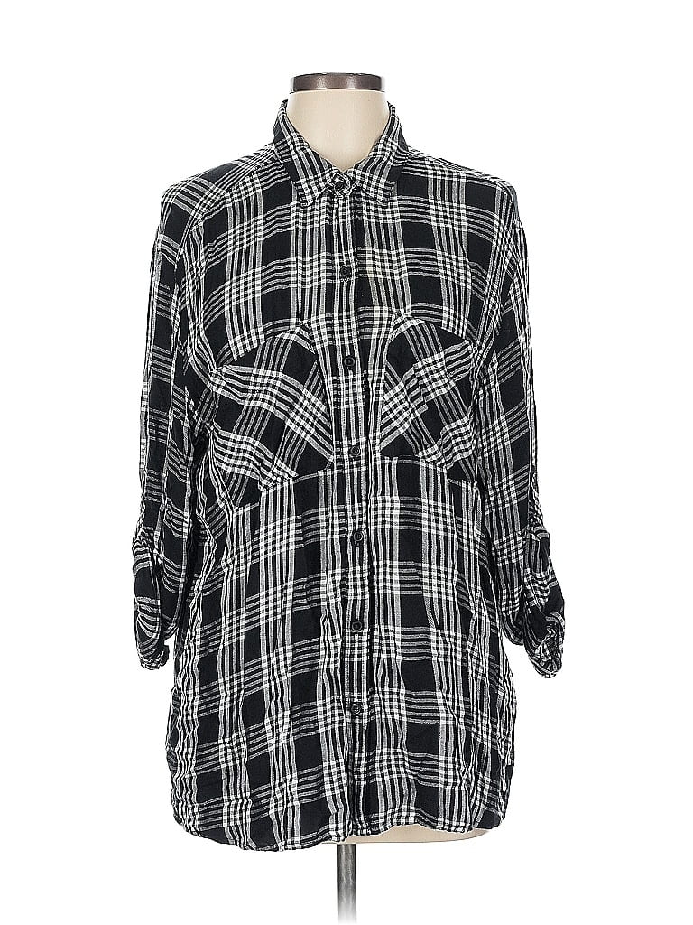 Pre-owned Express Outlet 3/4 Sleeve Button Down Shirt In Black