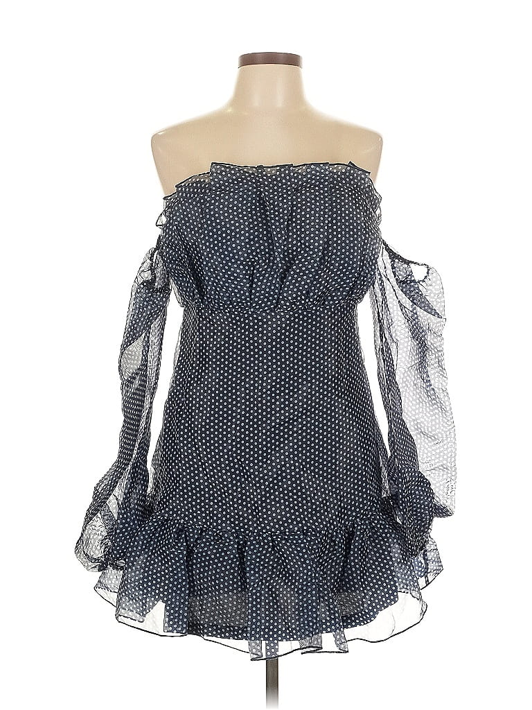 Pre-owned Miss Ord 3/4 Sleeve Top Blue Strapless Neckline Tops