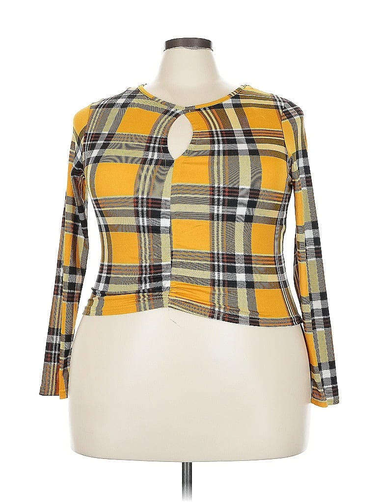 Pre-owned Fashion Nova Long Sleeve Top Yellow Keyhole Neckline Tops