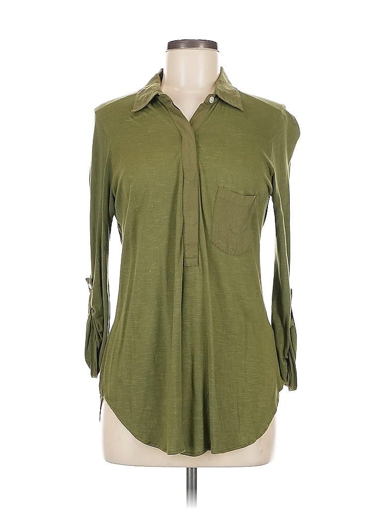 Pre-owned Max Studio 3/4 Sleeve Button Down Shirt In Green