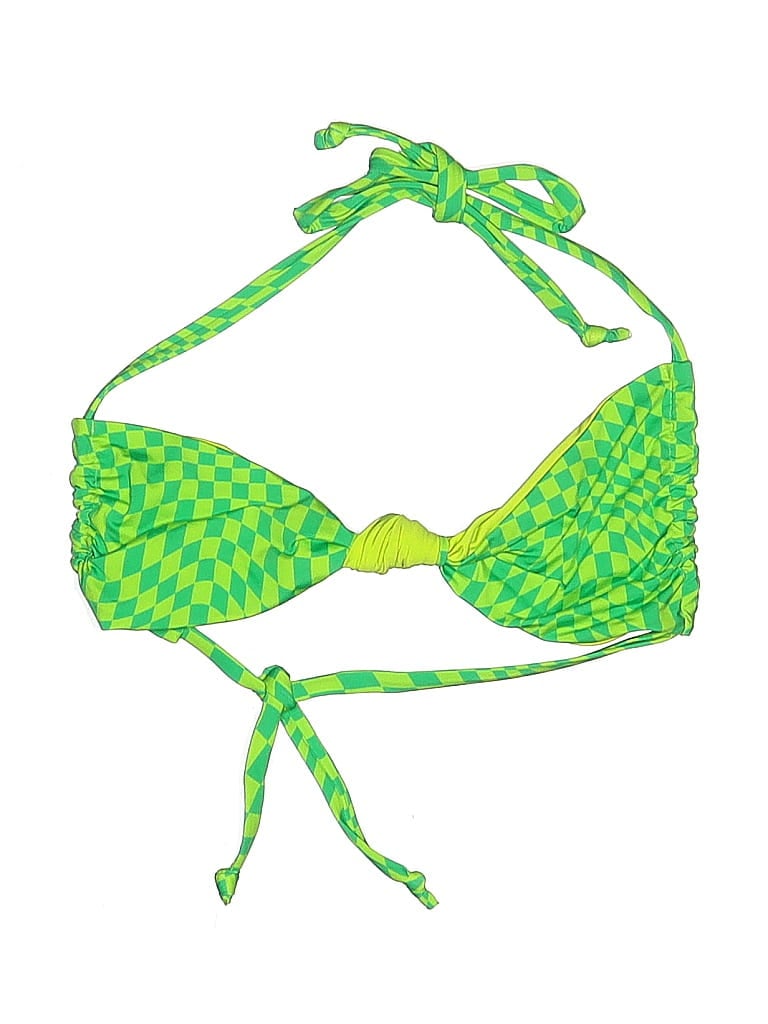FRANKIES BIKINIS Pre-owned Swimsuit Top Green Argyle Pattern Swimwear