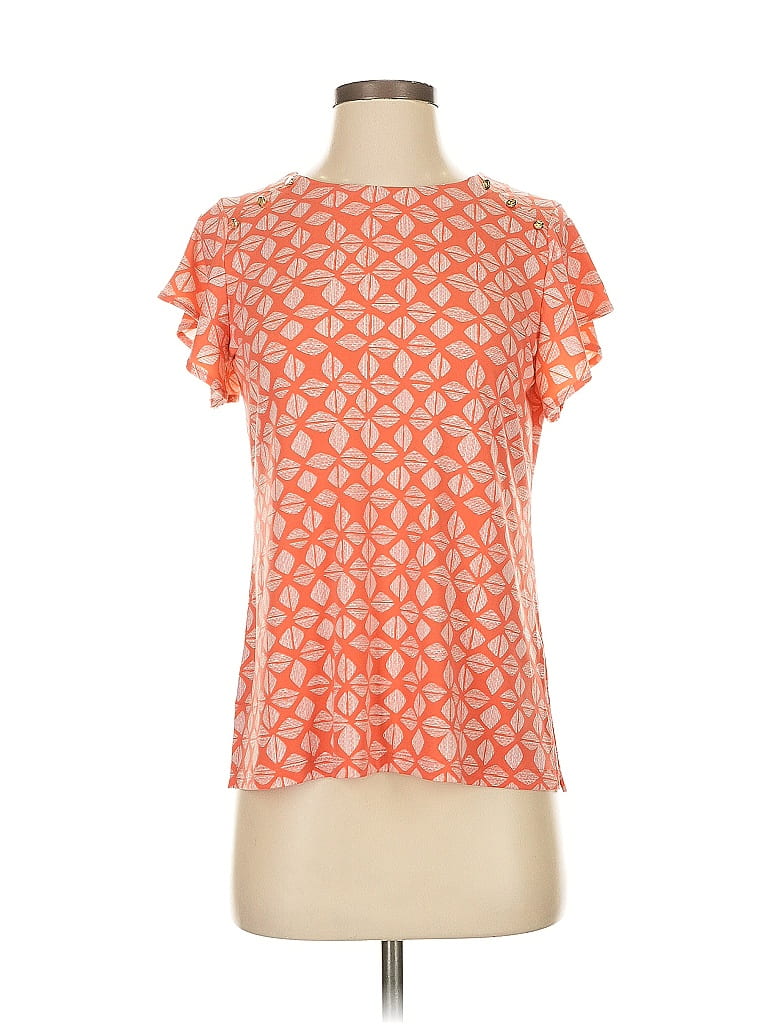 Pre-owned Liz Claiborne Short Sleeve Top Orange Square Neckline Tops