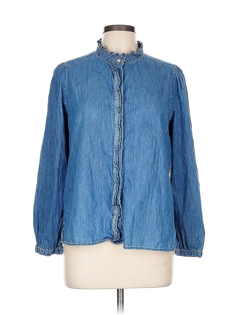 Pre-owned Ann Taylor Loft Long Sleeve Blouse In Blue