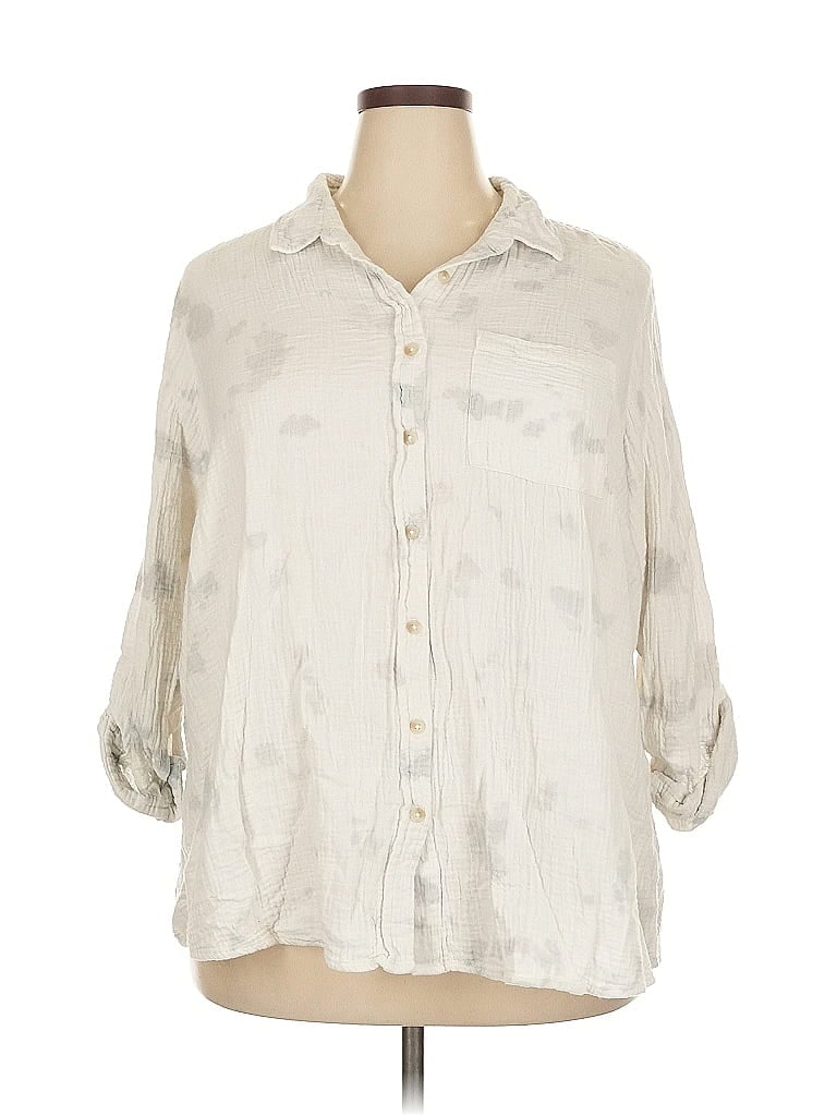 Pre-owned Lane Bryant 3/4 Sleeve Button Down Shirt In White