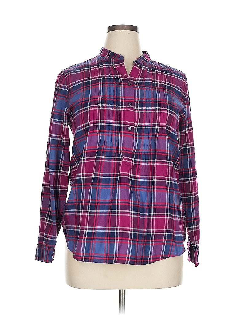 Pre-owned Lands' End Long Sleeve Button Down Shirt In Purple