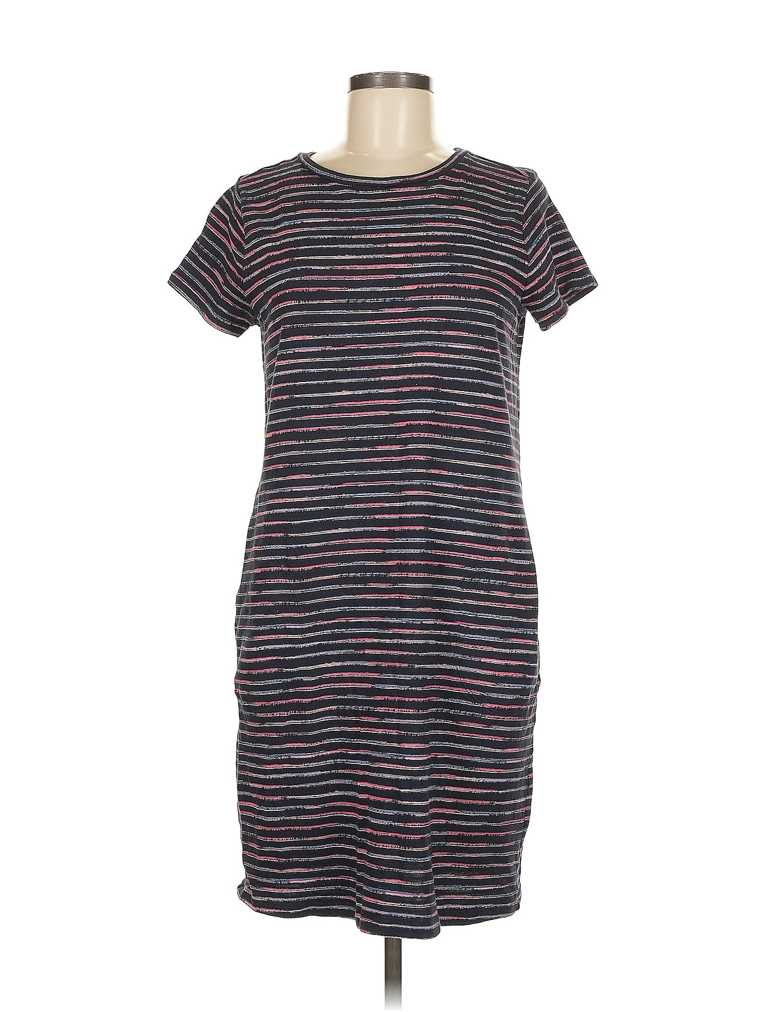Ann Taylor LOFT Stripes Gray Casual Dress Size M
