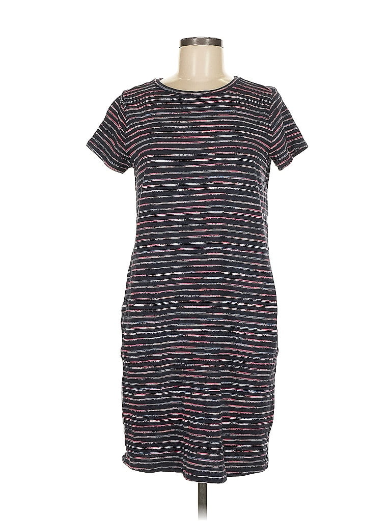 Ann Taylor LOFT Stripes Gray Casual Dress Size M