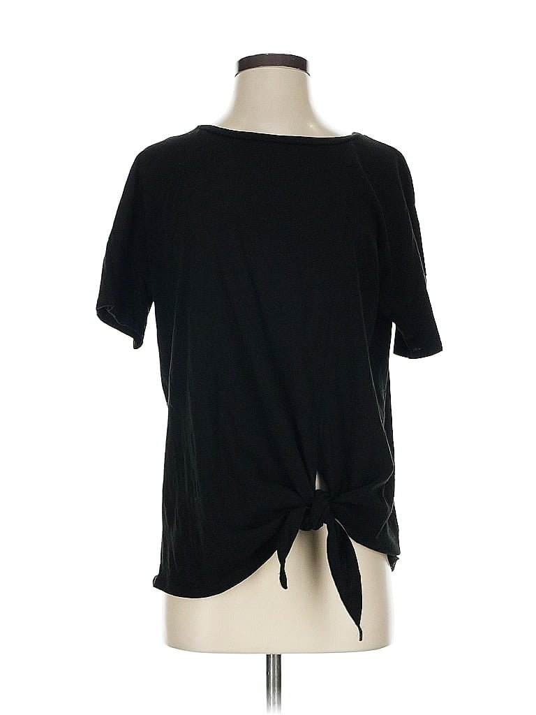Pre-owned Eileen Fisher Short Sleeve Top Black Keyhole Neckline Tops