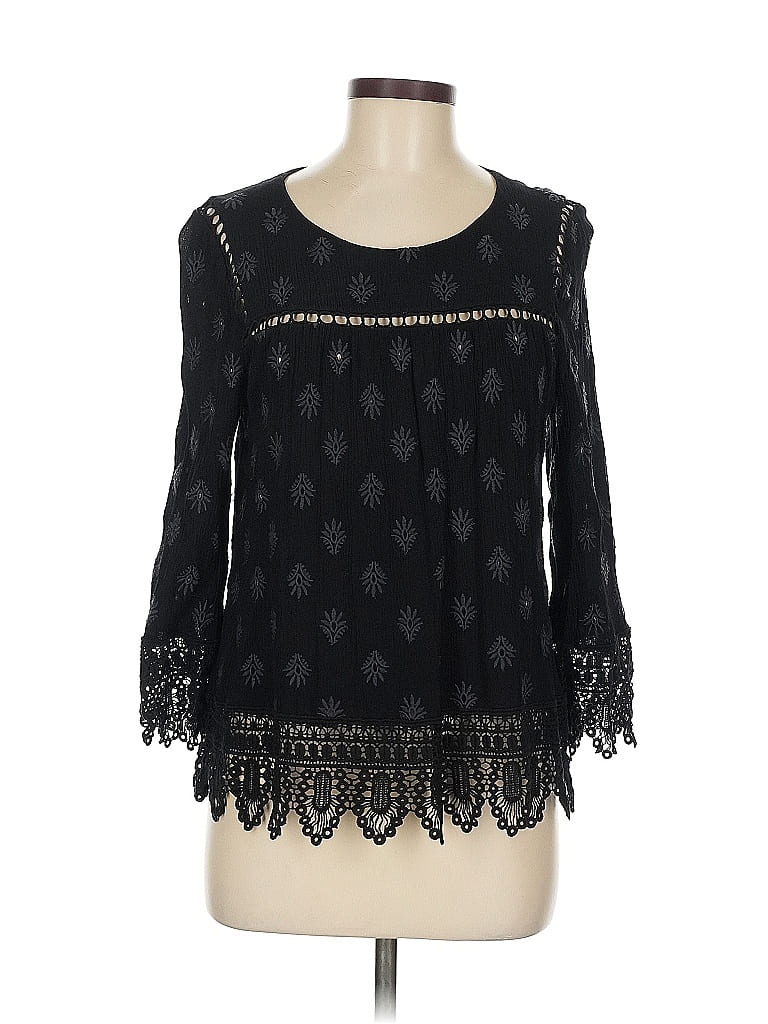 Pre-owned Pale Sky 3/4 Sleeve Blouse In Black