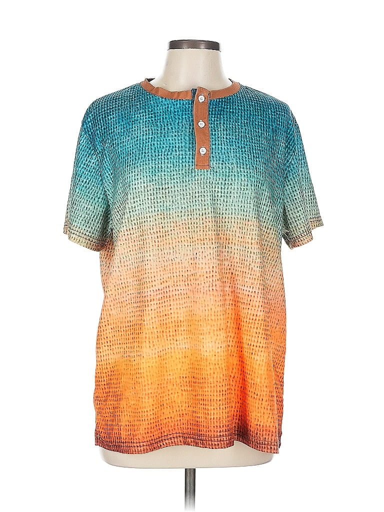 Pre-owned Assorted Brands Short Sleeve Henley Shirt In Blue