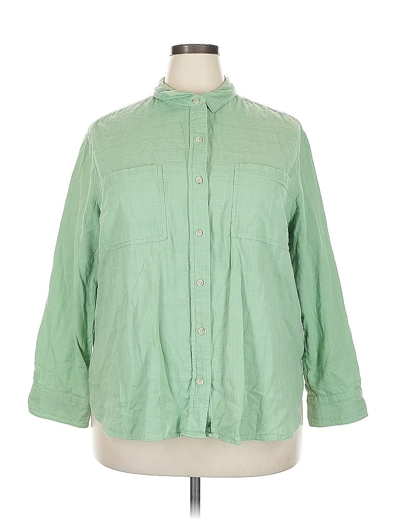 Pre-owned Sonoma Goods For Life 3/4 Sleeve Button Down Shirt In Green