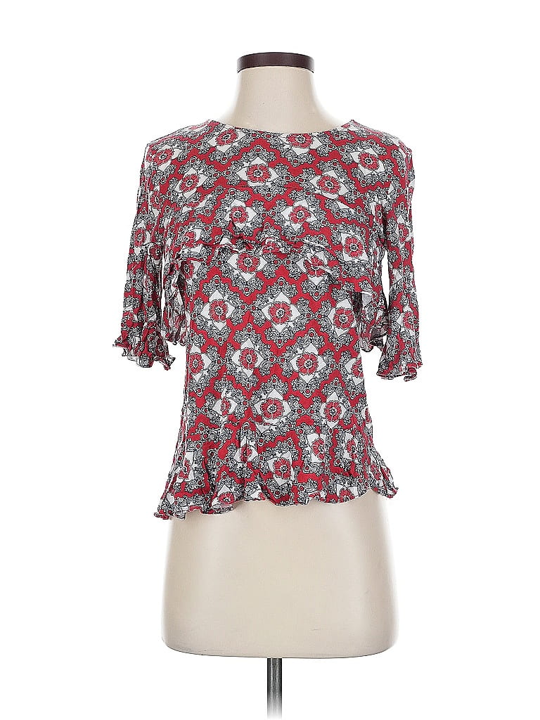 Pre-owned H&m Short Sleeve Blouse In Red