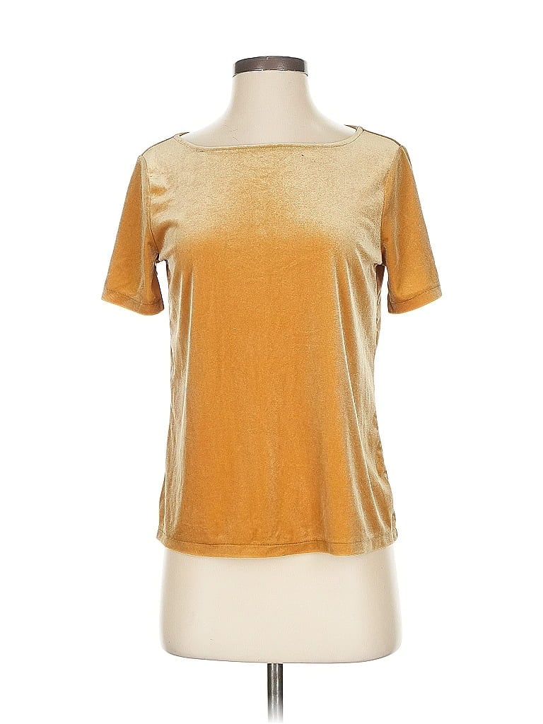 ANN TAYLOR Pre-owned Short Sleeve Top Gold Metallic Pattern Scoop Neck Tops