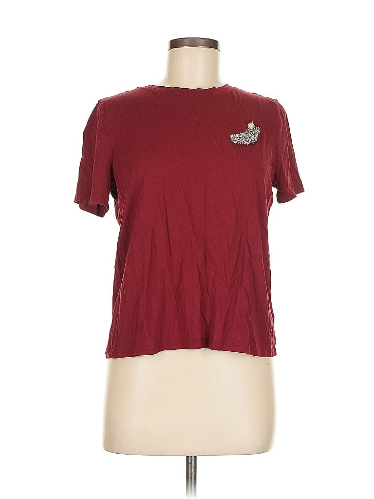 Pre-owned H&m Short Sleeve Top Burgundy Crew Neck Tops