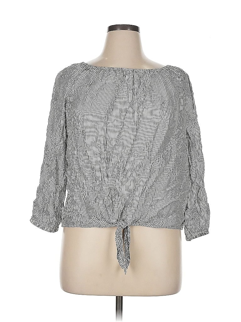 Pre-owned Jones New York Signature 3/4 Sleeve Blouse In Gray