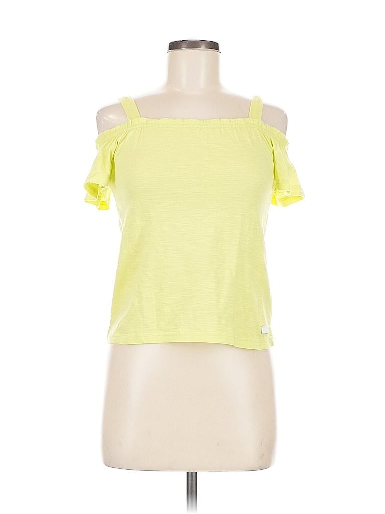 Pre-owned 7 For All Mankind Short Sleeve Top Yellow Cold Shoulder Neckline Tops