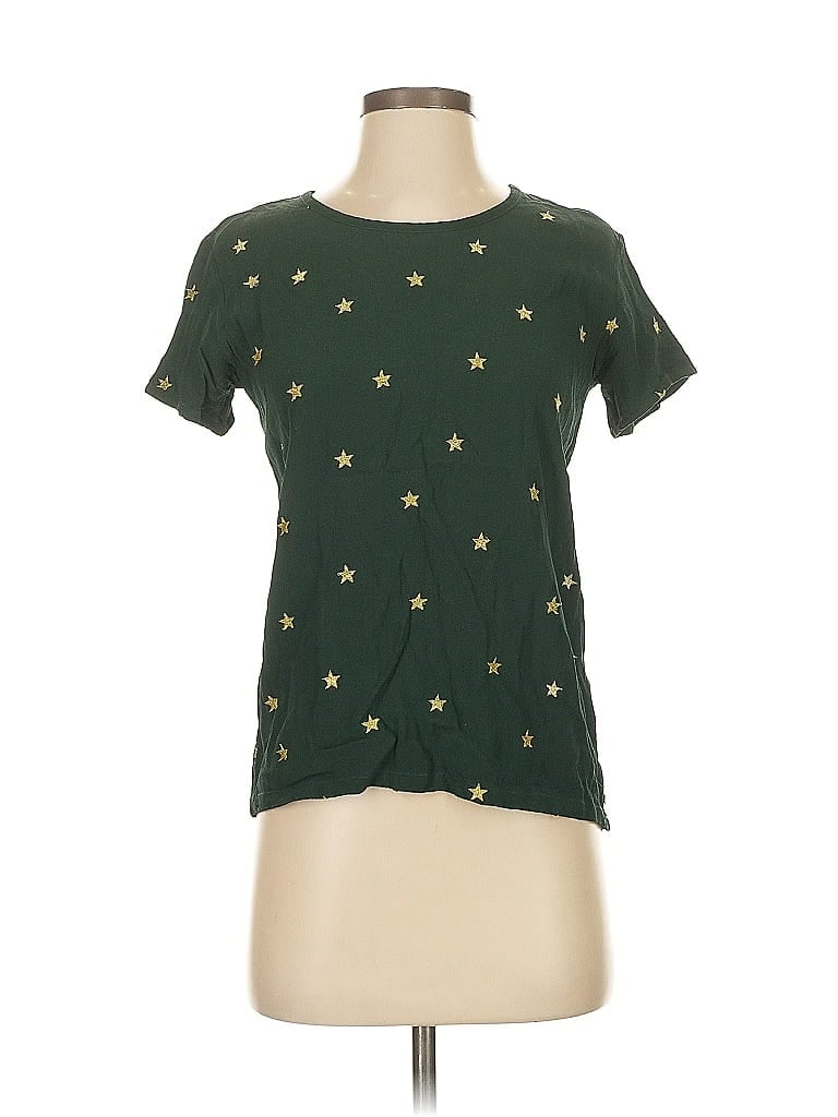 Click to view more detailed imagery on our partner's website Pre-owned Fabienne Chapot Short Sleeve Top Green Stars Pattern Keyhole Neckline Tops
