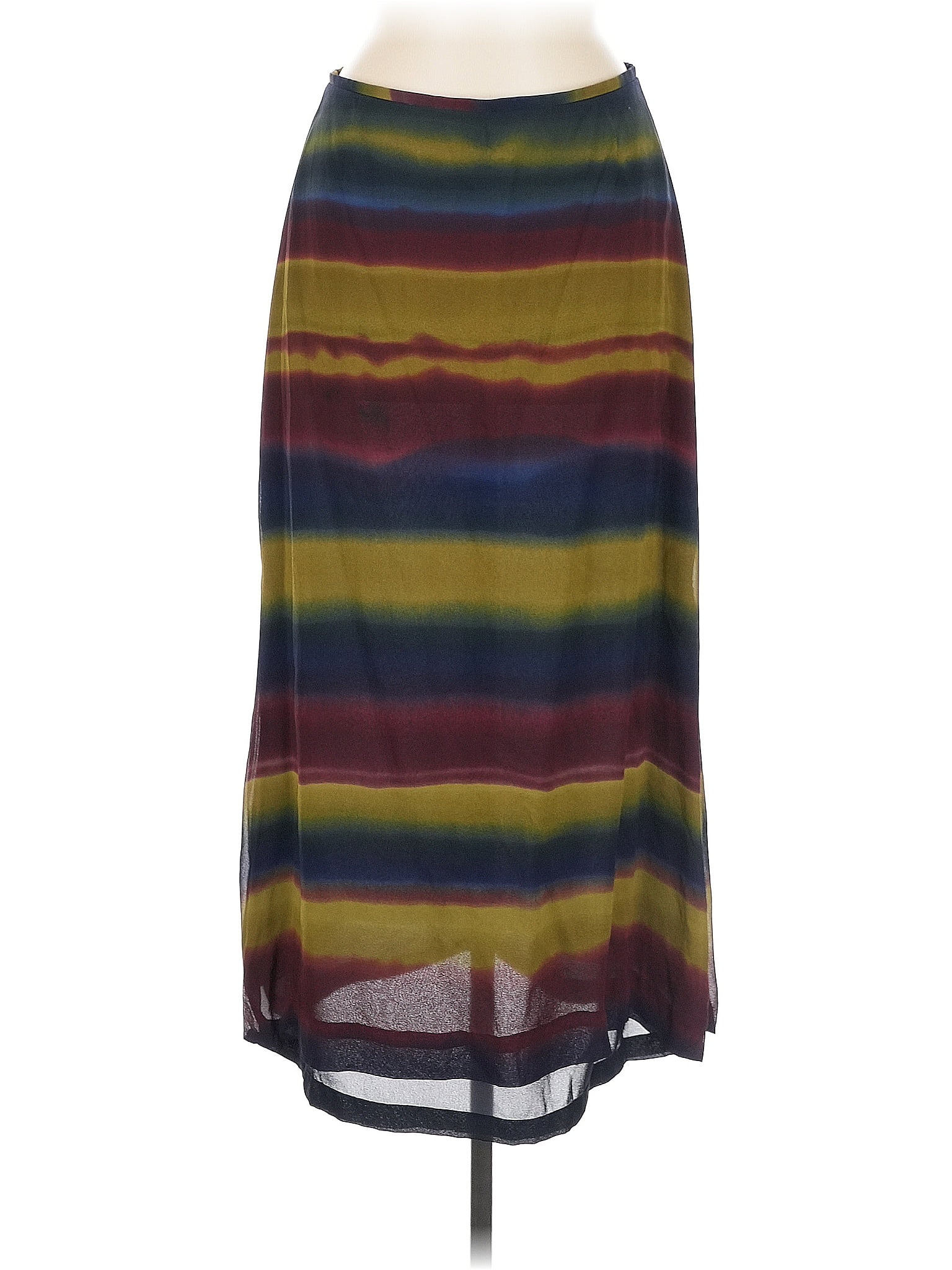Liz Claiborne 100% Silk Stripes Burgundy Silk Skirt Size 8