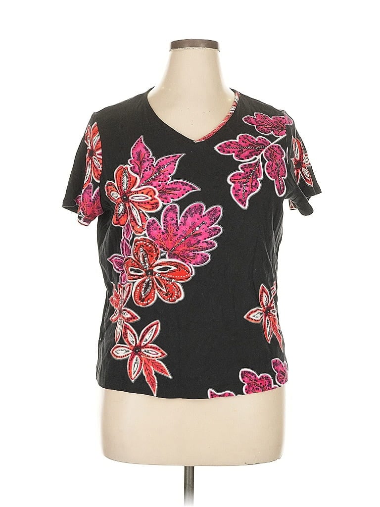 Pre-owned Laura Ashley Short Sleeve Top Black V Neck Tops