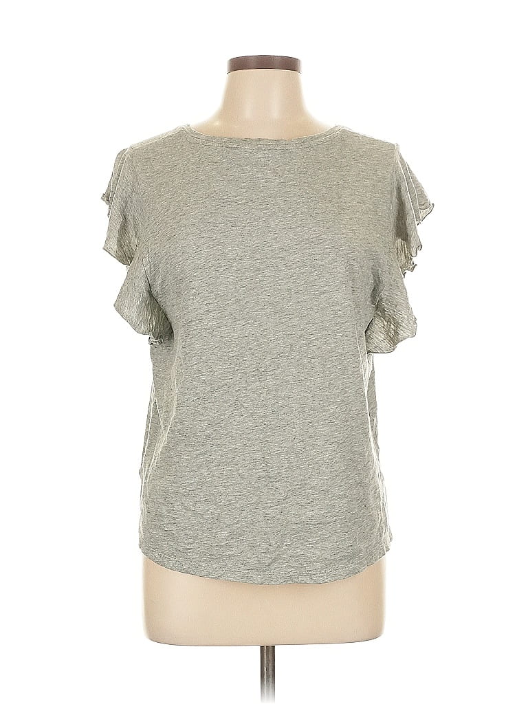Pre-owned Gap Outlet Short Sleeve Top Gray Ruffles Neckline Tops