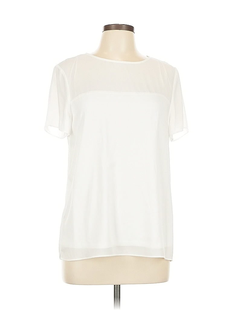Pre-owned H By Halston Short Sleeve Blouse In White