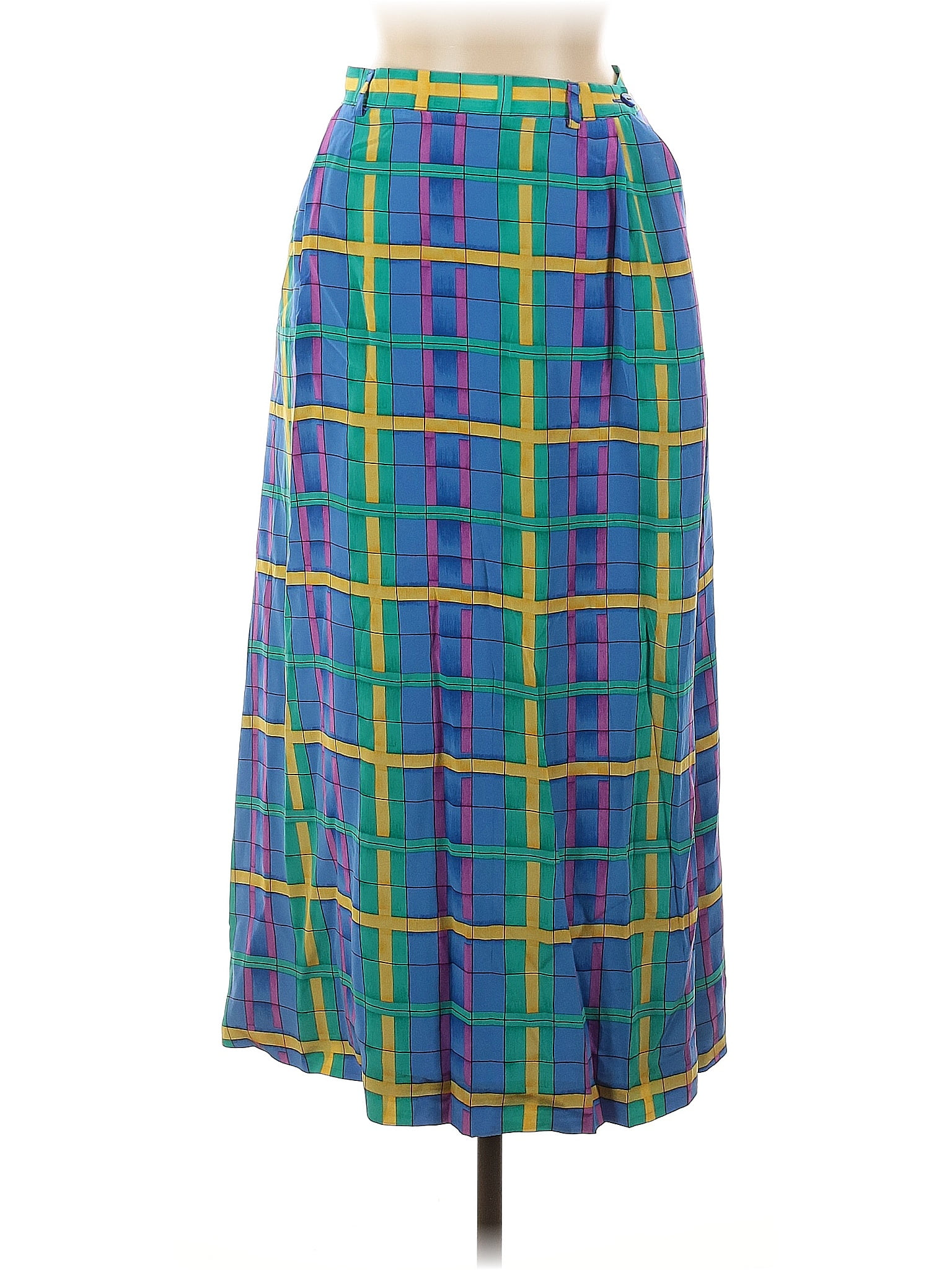 Doncaster Collection 100% Silk Plaid Blue Silk Skirt Size 8