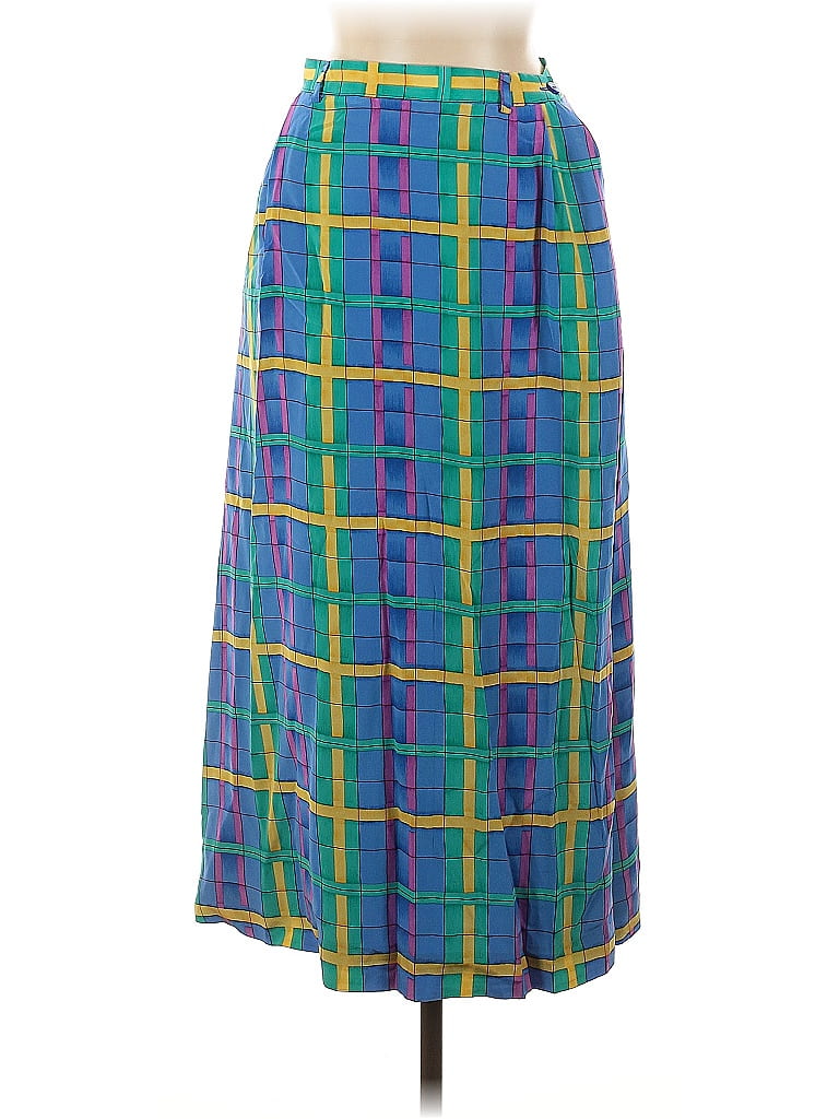 Doncaster Collection 100% Silk Plaid Blue Silk Skirt Size 8