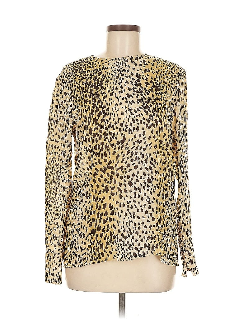 Pre-owned Carlisle Long Sleeve Silk Top Gold Crew Neck Tops