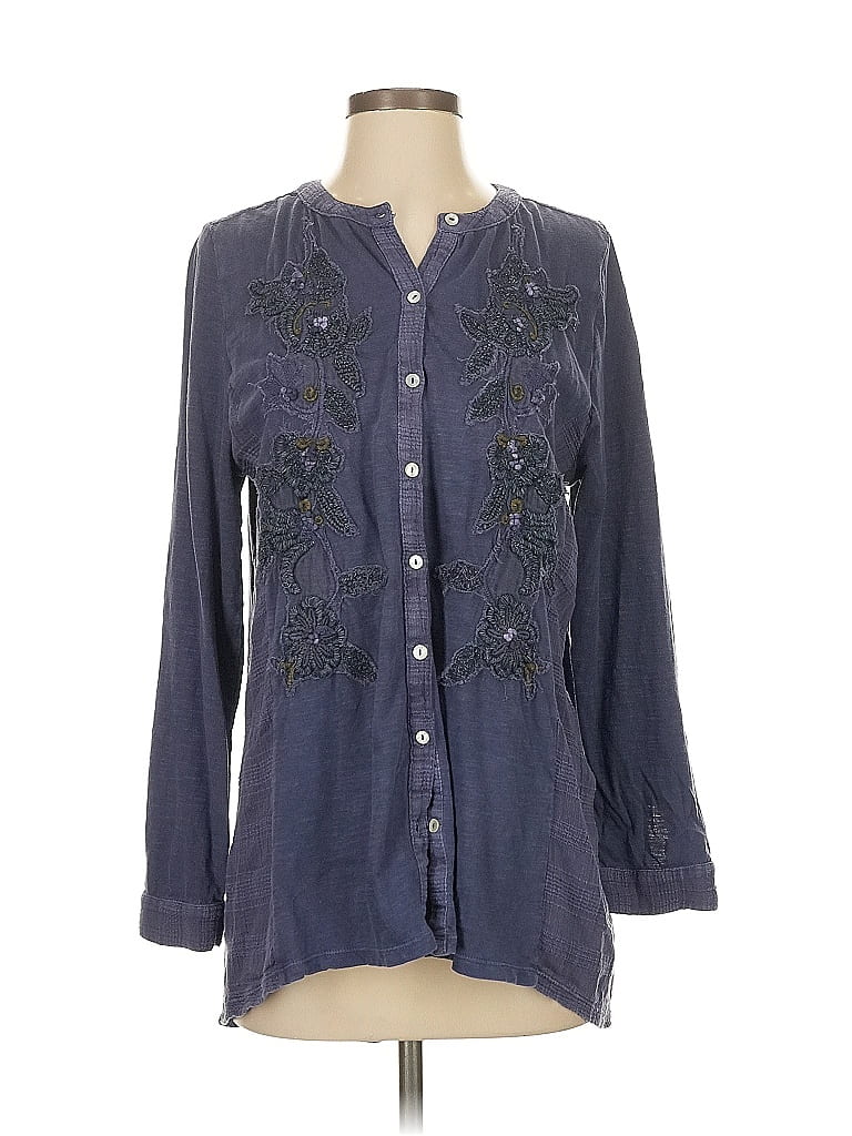 Pre-owned Soft Surroundings Long Sleeve Blouse In Blue