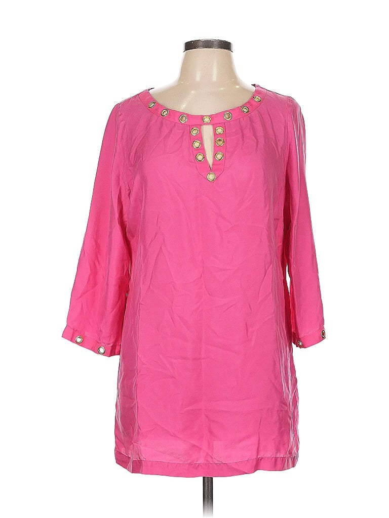 Pre-owned Dana Buchman 3/4 Sleeve Silk Top Pink Keyhole Neckline Tops