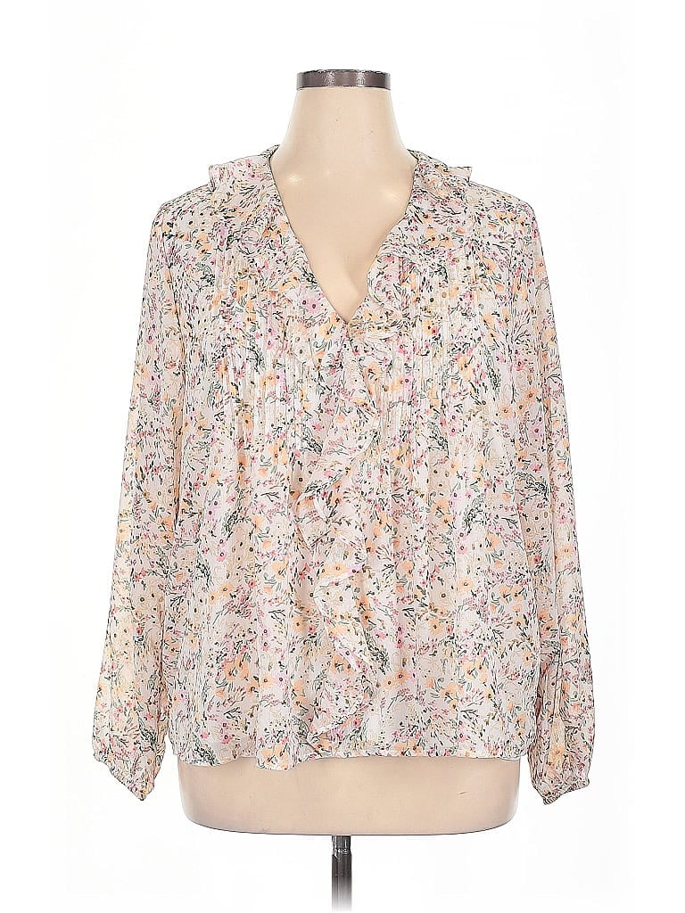 Pre-owned Lands' End Long Sleeve Blouse In White