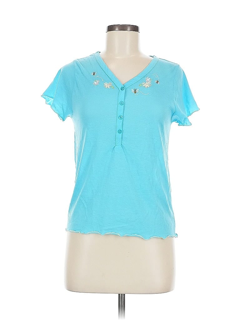 Pre-owned Assorted Brands Short Sleeve Henley Shirt In Blue