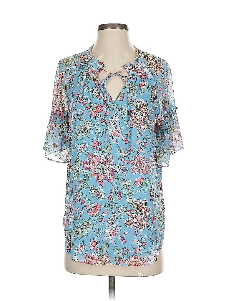 Pre-owned Ann Taylor Loft Short Sleeve Blouse In Blue