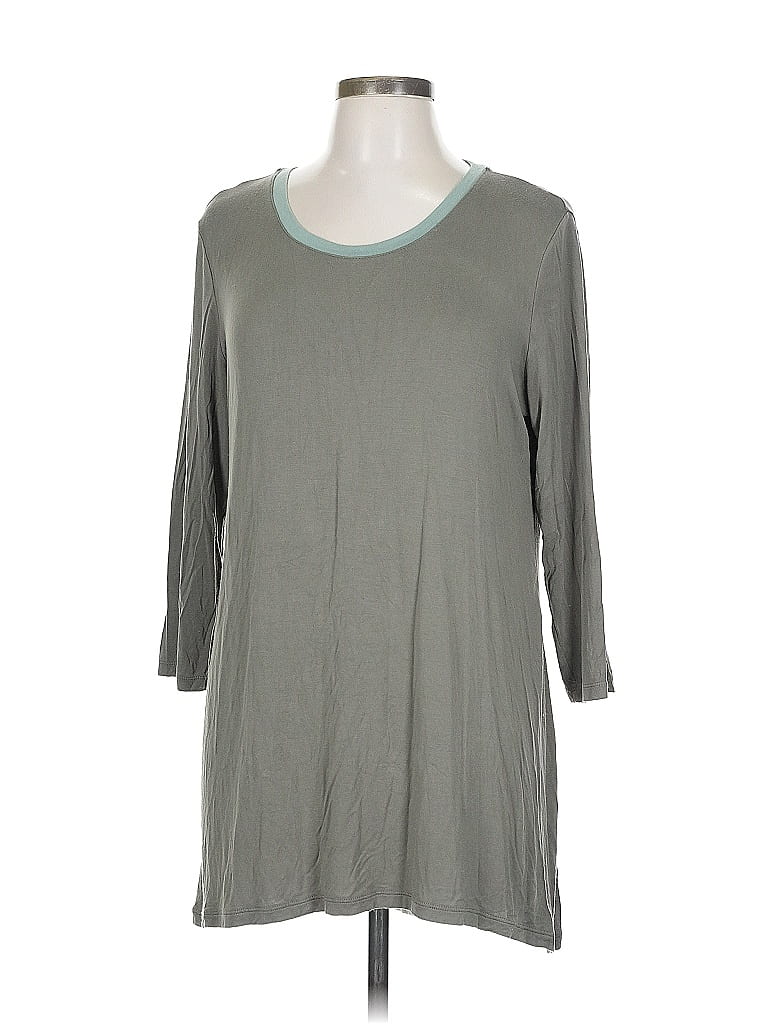 Pre-owned Logo By Lori Goldstein 3/4 Sleeve Top Gray Scoop Neck Tops