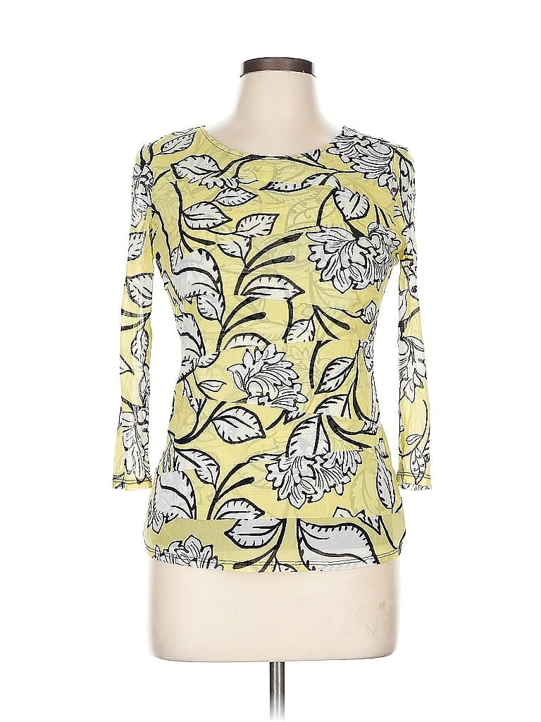 Pre-owned Alfani 3/4 Sleeve Top Yellow Boatneck Tops