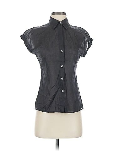 Theory 100% Cotton Black Short Sleeve Blouse Size S