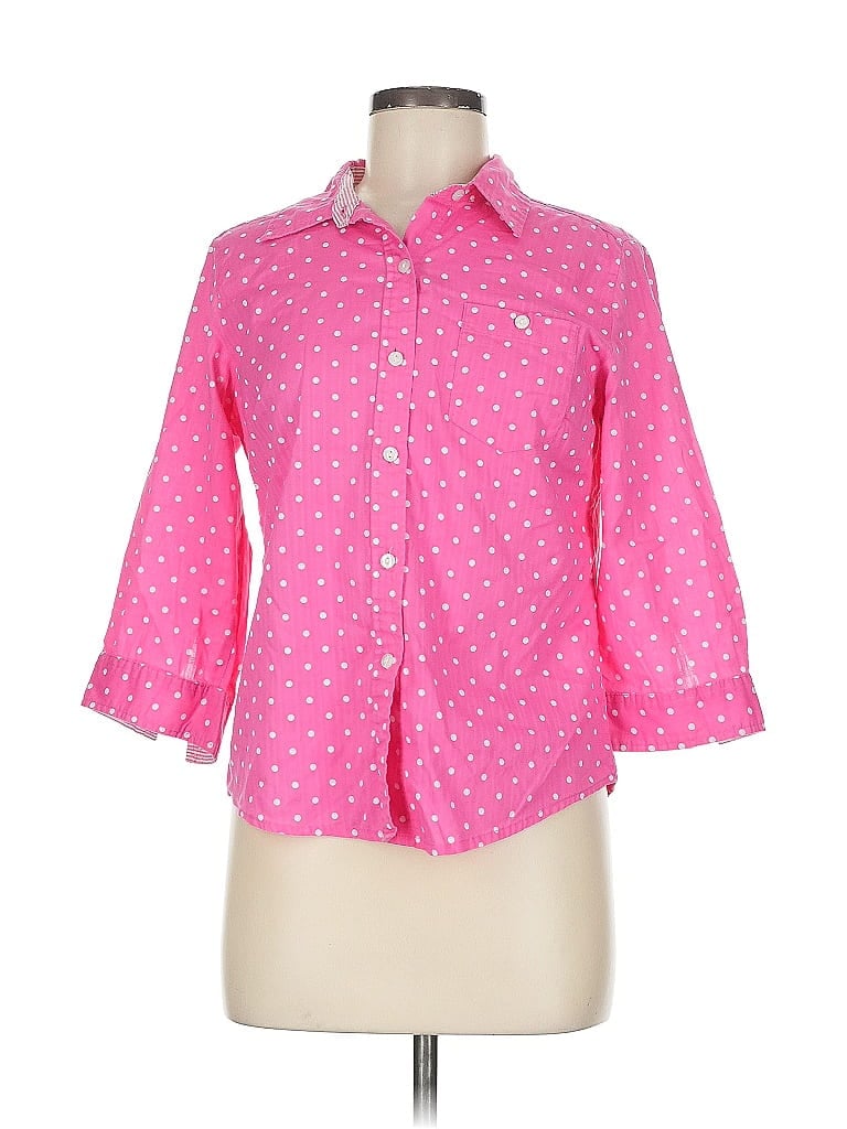 Pre-owned Karen Scott 3/4 Sleeve Button Down Shirt In Pink