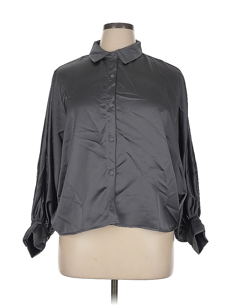 Pre-owned Rain 3/4 Sleeve Blouse In Gray