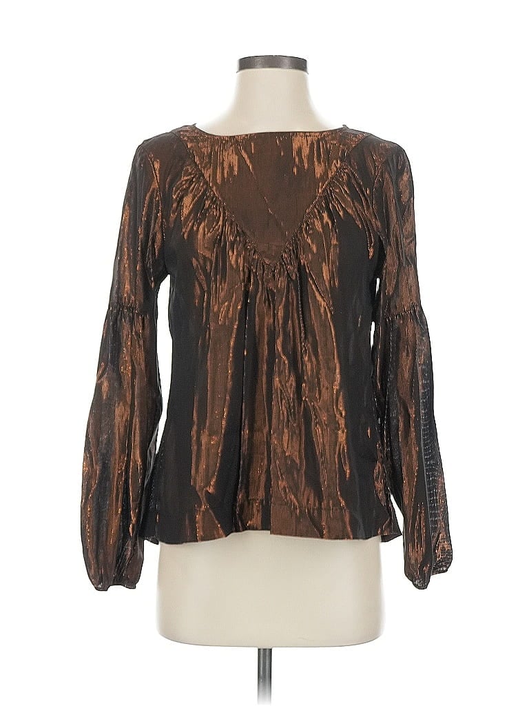 Pre-owned Amadi Long Sleeve Blouse In Brown