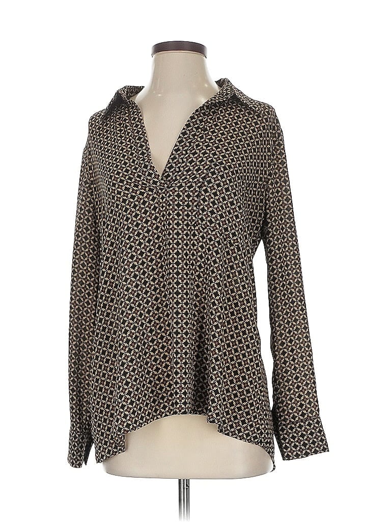 Pre-owned Pleione Long Sleeve Blouse In Brown