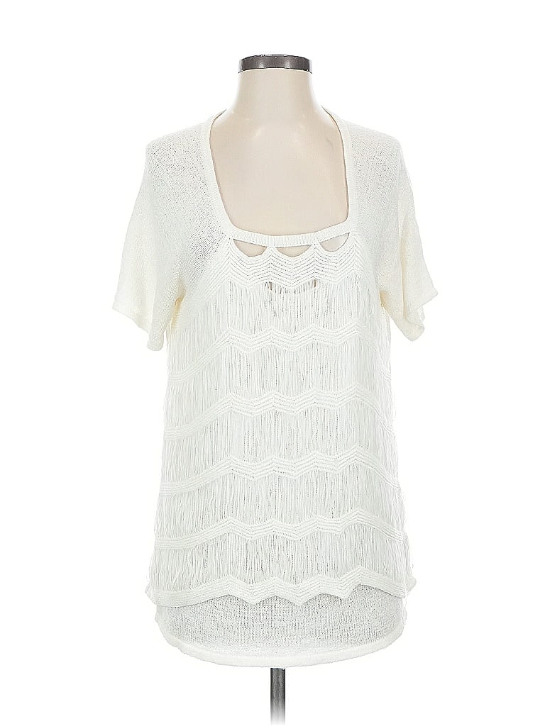 Pre-owned Chico's Short Sleeve Blouse In White
