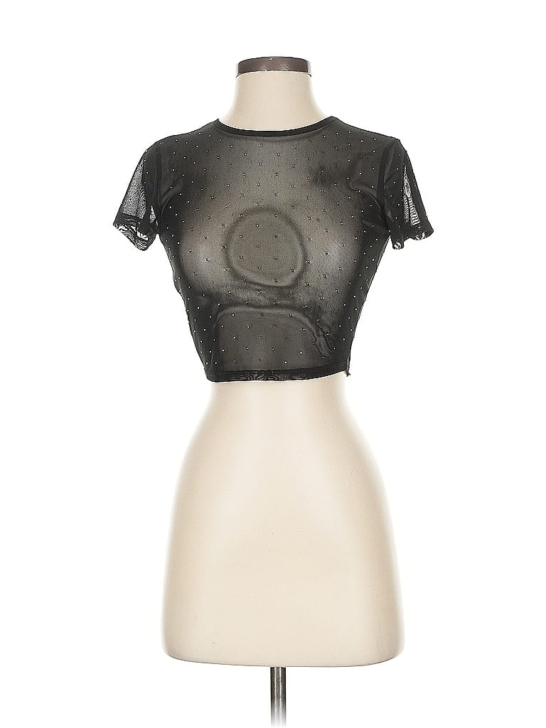 Pre-owned Garage Short Sleeve Top Black Keyhole Neckline Tops