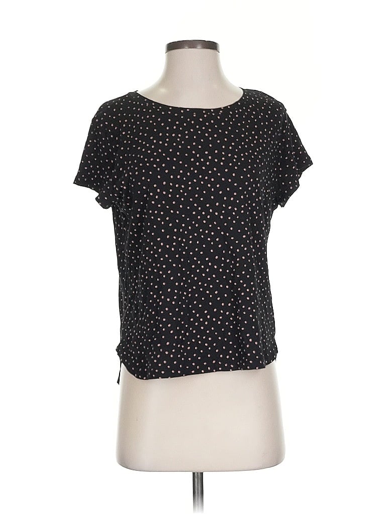 H&M Pre-owned Short Sleeve Top Black Stars Pattern Scoop Neck Tops