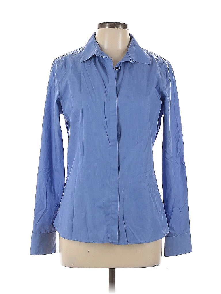 Pre-owned Lands' End Long Sleeve Button Down Shirt In Blue