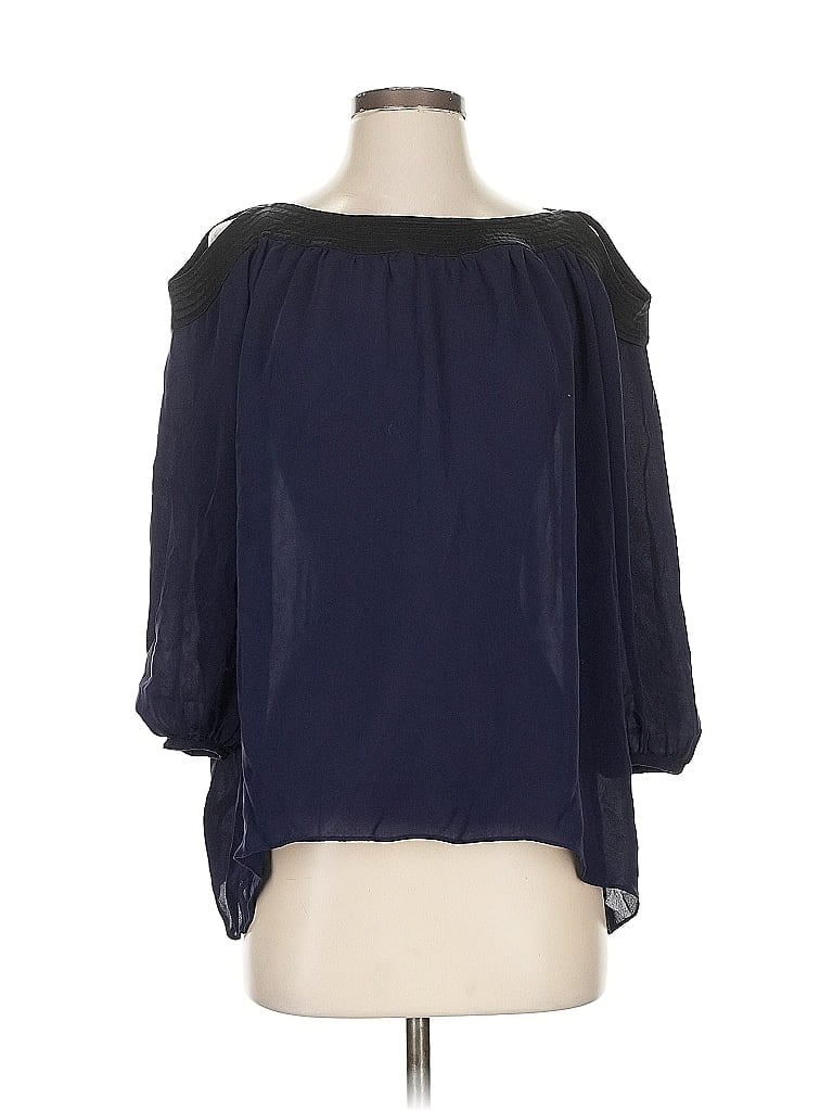 Pre-owned Club Monaco 3/4 Sleeve Silk Top Blue Cold Shoulder Neckline Tops